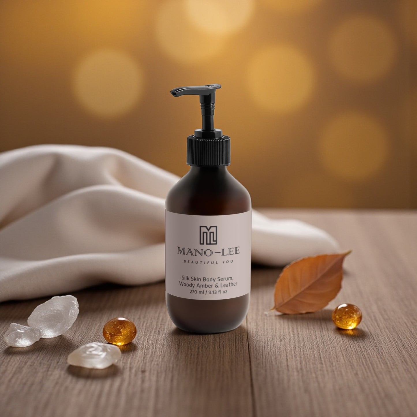 Mano-Lee Silk Skin Body Serum, Woody Amber & Leather 270 ml